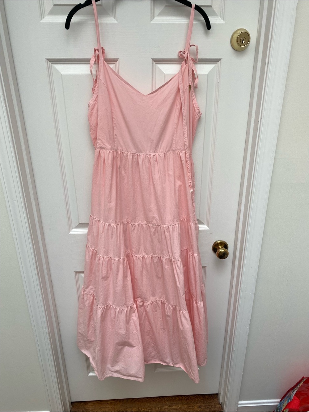 Madewell Sidonie Poplin Coral-Pink Tiered Dress w Tie Straps and Open Back - XL